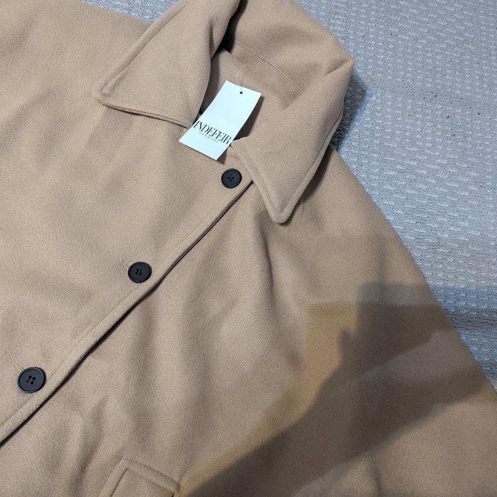 Tan Wool Coat with Black Buttons